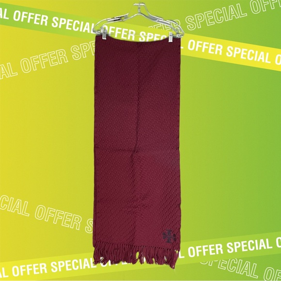(SOLD) Tory Burch WHIPSTITCH T SCARF in IMPERIAL GARNET Burgundy - Picture 2 of 10